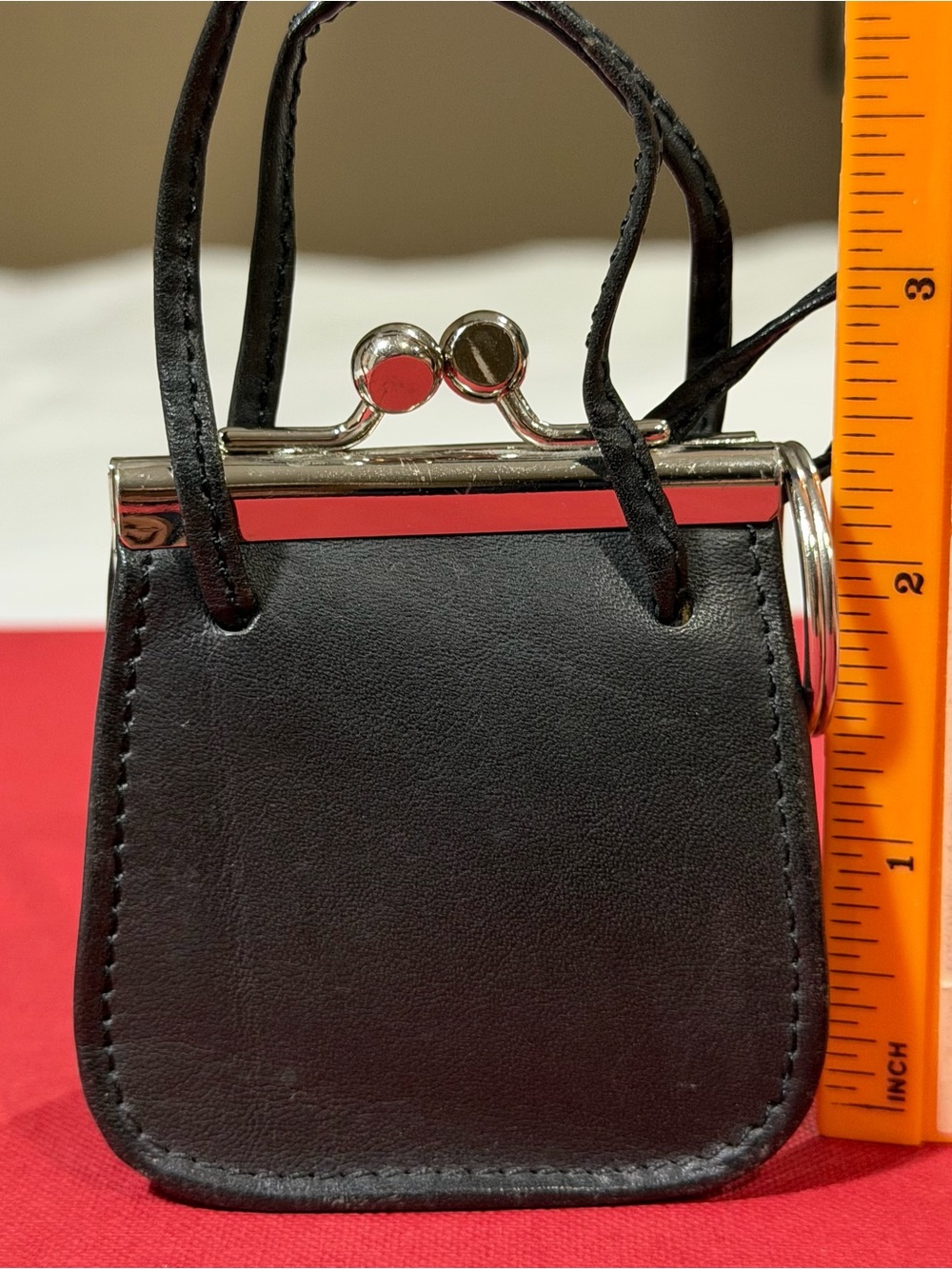 Wilsons Black Genuine Leather Mini Kisslock Coin Purse Charm Backpack Keychain